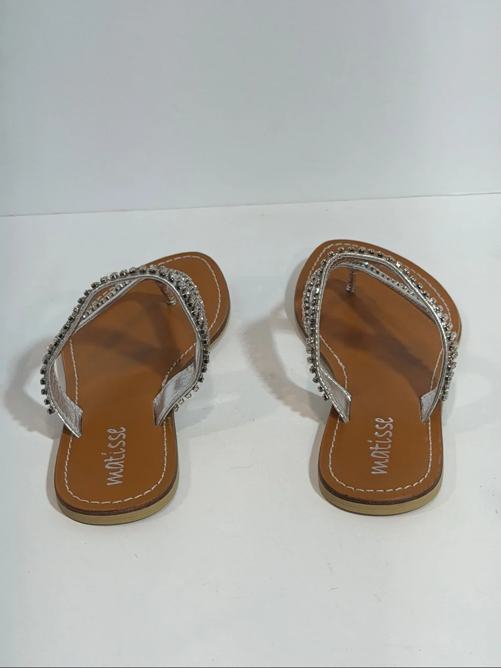 Matisse Bliss Silver Rhinestone Thong Sandals NIB Sparkle Crystal Flat Slide
